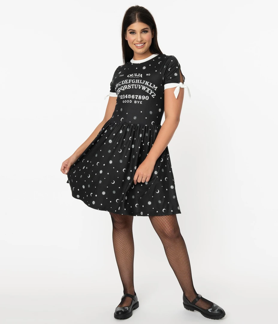 UNIQUE VINTAGE X OUIJA BOARD TESSA FIT & FLARE DRESS 6 UNIQUE VINTAGE X OUIJA BOARD TESSA FIT & FLARE DRESS