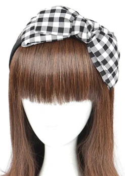 None PATTY GINGHAM BOW HEADBAND BLACK