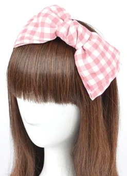 None PATTY GINGHAM BOW HEADBAND PINK