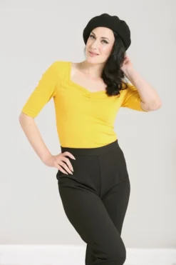 HELL BUNNY PHILIPPA TOP MUSTARD