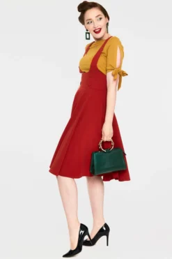 VOODOO VIXEN PHOEBE HIGH WAISTED OVERALL SKIRT RUST