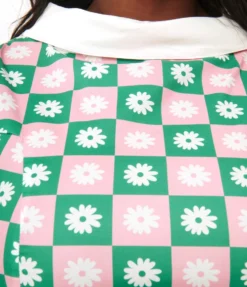 SMAK PARLOUR GREEN & PINK CHECKERBOARD DAISY PRINT MOD TOP Shop Sour+Plus