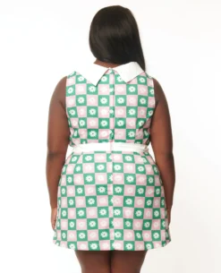 SMAK PARLOUR GREEN & PINK CHECKERBOARD DAISY PRINT MOD TOP Shop Sour+Plus