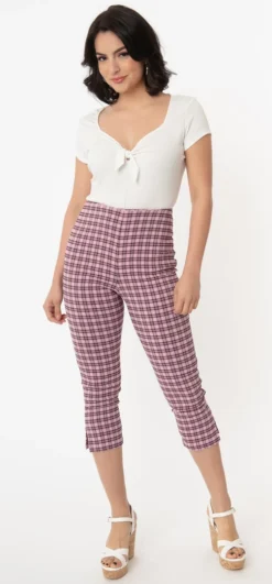 Shop Sour+Plus UNIQUE VINTAGE PINK & BLACK PLAID RACHELLE CAPRIS