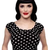 Back In Stock RETROLICIOUS POLKA DOT BOAT NECK TOP BLK/WHT