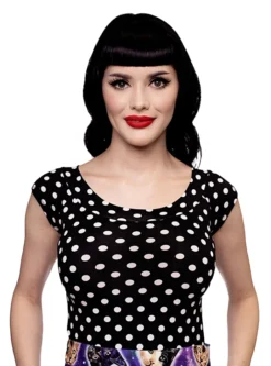 Back In Stock RETROLICIOUS POLKA DOT BOAT NECK TOP BLK/WHT