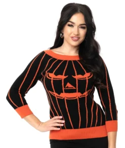 Shop Sour+Plus UNIQUE VINTAGE BLACK & ORANGE STRIPE PUMPKIN ANNALEIGH SWEATER