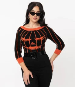 Shop Sour+Plus UNIQUE VINTAGE BLACK & ORANGE STRIPE PUMPKIN ANNALEIGH SWEATER