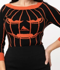 Shop Sour+Plus UNIQUE VINTAGE BLACK & ORANGE STRIPE PUMPKIN ANNALEIGH SWEATER