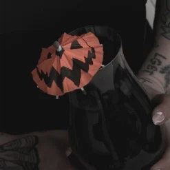 LIVELY GHOSTS HAUNTED SPIRITS PUMPKIN SPOOKY TIKI COCKTAIL UMBRELLA