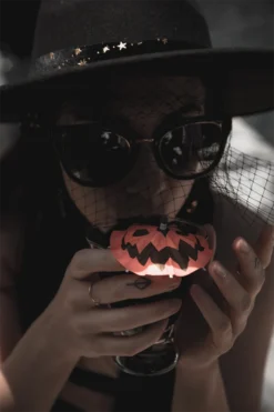 LIVELY GHOSTS HAUNTED SPIRITS PUMPKIN SPOOKY TIKI COCKTAIL UMBRELLA