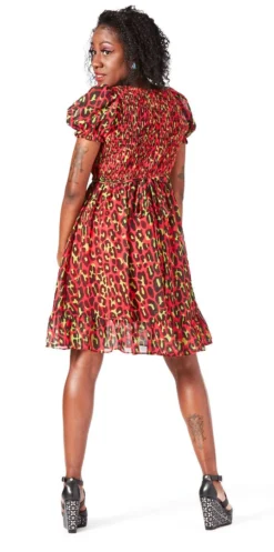 SOURPUSS LEOPARD CREAM PUFF DRESS HOT PINK