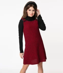 Apparel SMAK PARLOUR RED & BLACK HOUNDSTOOTH ART DEPARTMENT SHIFT DRESS