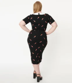 Shop Sour+Plus UNIQUE VINTAGE BLACK & PIERCED HEART PRINT RENATA PENCIL DRESS