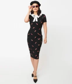 Shop Sour+Plus UNIQUE VINTAGE BLACK & PIERCED HEART PRINT RENATA PENCIL DRESS