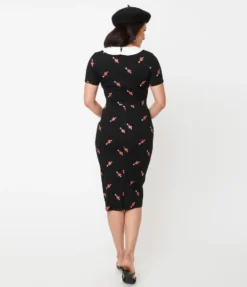 Shop Sour+Plus UNIQUE VINTAGE BLACK & PIERCED HEART PRINT RENATA PENCIL DRESS