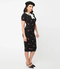 Shop Sour+Plus UNIQUE VINTAGE BLACK & PIERCED HEART PRINT RENATA PENCIL DRESS