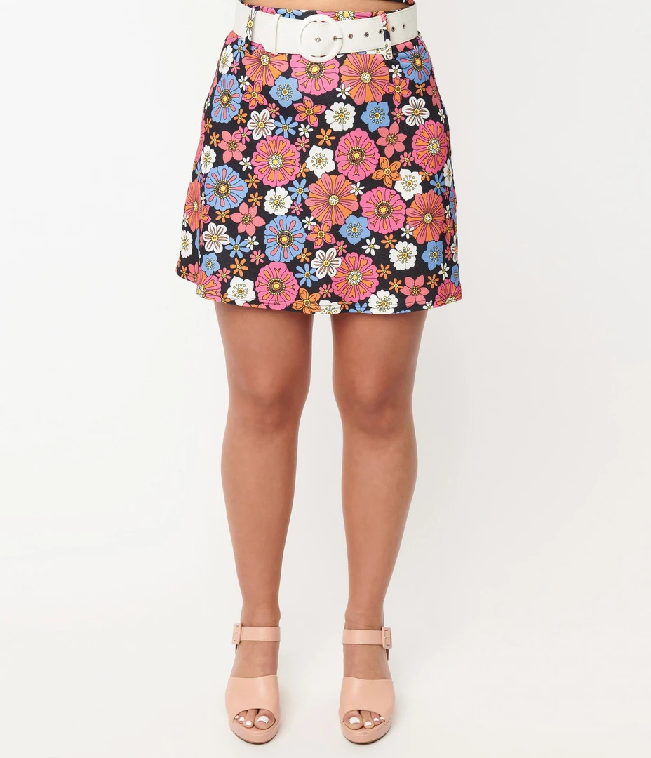 SMAK PARLOUR BLACK & PURPLE FLORAL PRINT EASY DOES IT BELTED MINI SKIRT Shop Sour+Plus 6 SMAK PARLOUR BLACK & PURPLE FLORAL PRINT EASY DOES IT BELTED MINI SKIRT Shop Sour+Plus