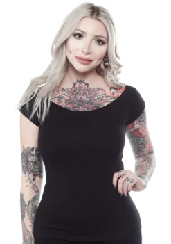 RETROLICIOUS BOAT NECK TOP BLACK