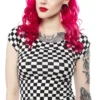 RETROLICIOUS CHECKERED BOAT NECK TOP BLACK/WHITE Back In Stock