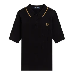 FRED PERRY RIBBED KNITTED SHIRT BLACK