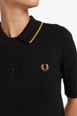 FRED PERRY RIBBED KNITTED SHIRT BLACK