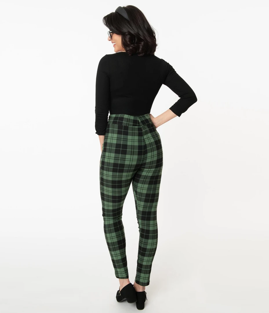 UNIQUE VINTAGE HIGH WAIST RIZZO CIGARETTE PANTS BLK/GRN 5 UNIQUE VINTAGE HIGH WAIST RIZZO CIGARETTE PANTS BLK/GRN