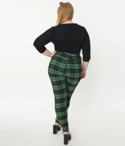 UNIQUE VINTAGE HIGH WAIST RIZZO CIGARETTE PANTS BLK/GRN 11 UNIQUE VINTAGE HIGH WAIST RIZZO CIGARETTE PANTS BLK/GRN