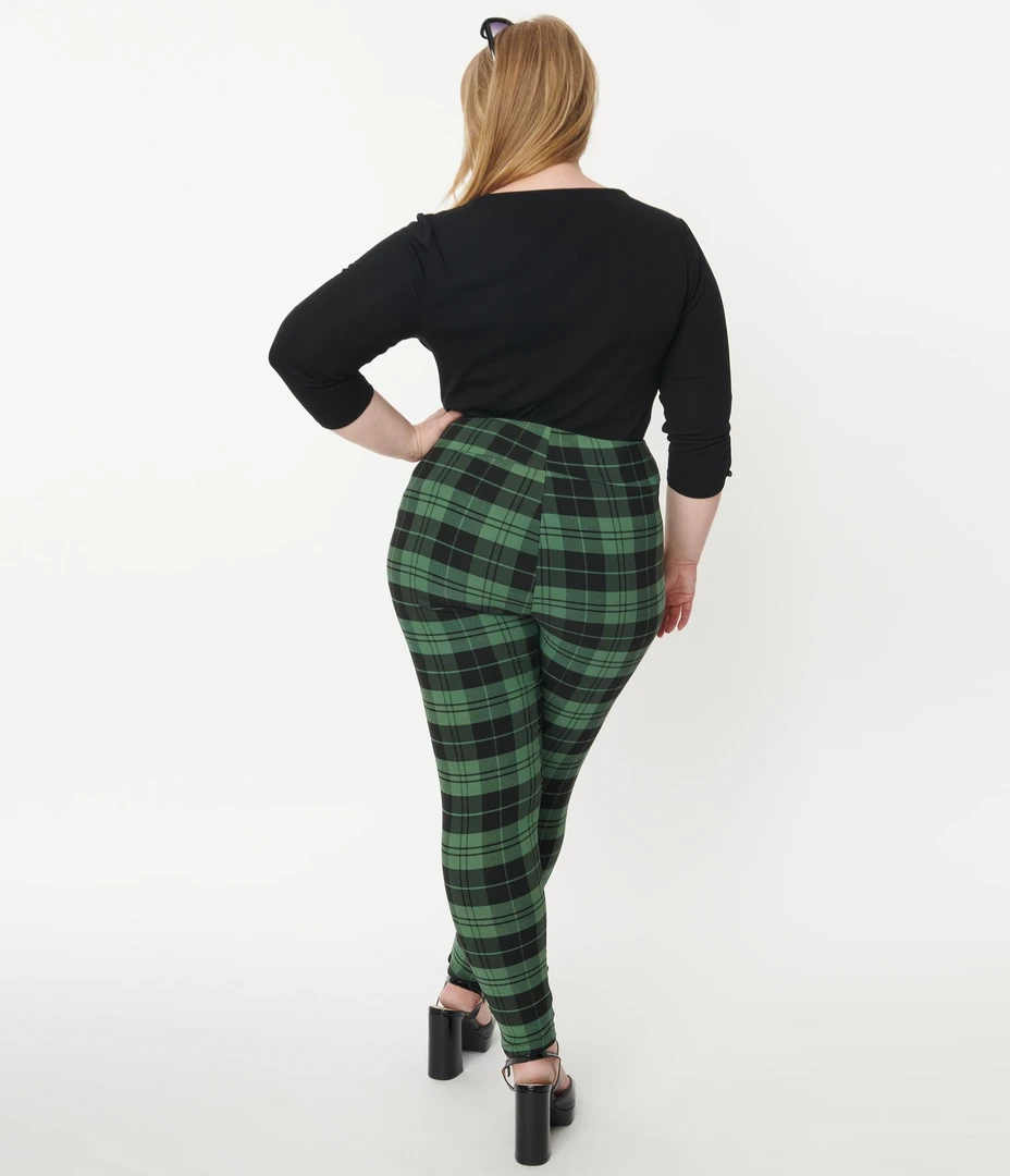 UNIQUE VINTAGE HIGH WAIST RIZZO CIGARETTE PANTS BLK/GRN 7 UNIQUE VINTAGE HIGH WAIST RIZZO CIGARETTE PANTS BLK/GRN