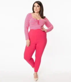 UNIQUE VINTAGE HOT PINK HIGH WAIST RIZZO CIGARETTE PANTS Shop Sour+Plus