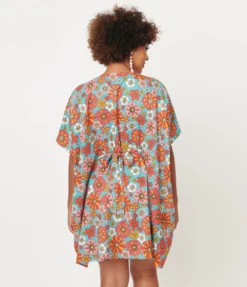Ghouls Just Wanna Have Sun SMAK PARLOUR TURQUOISE & CORAL RETRO FLORAL ROPER CAFTAN