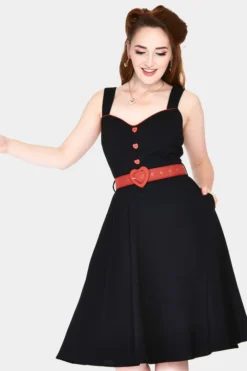 VOODOO VIXEN ROSIE HEART BUTTON SWING DRESS
