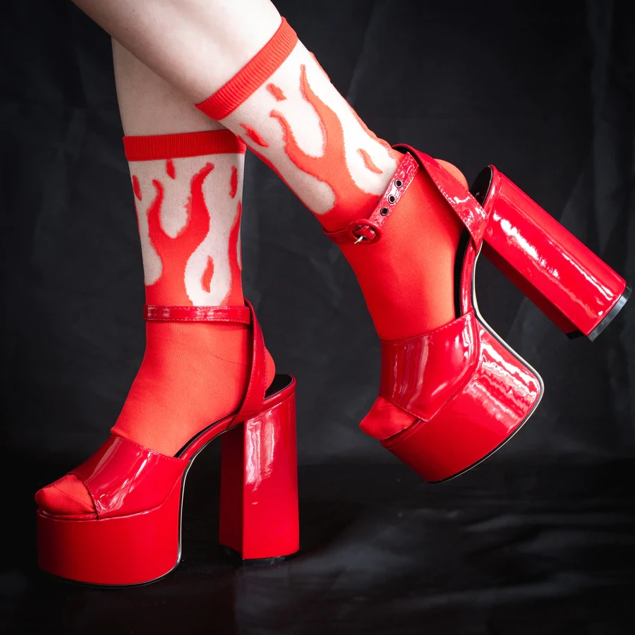 ECTOGASM SHEER FLAME SOCKS RED 3 ECTOGASM SHEER FLAME SOCKS RED