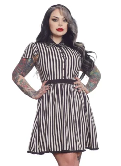 SOURPUSS STRIPE LYDIA DRESS CREAM & BLACK