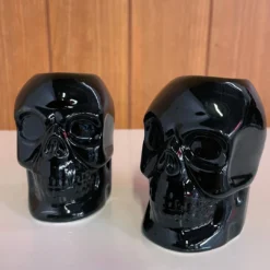 Haunted Homewares SOURPUSS SKULL CANDLESTICK HOLDERS BLACK