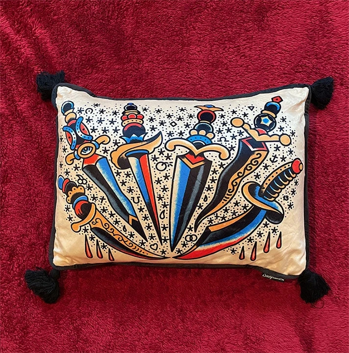 SOURPUSS TATTOO DAGGERS PILLOW Shop Sourpuss 3 SOURPUSS TATTOO DAGGERS PILLOW Shop Sourpuss