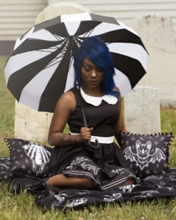 Ghouls Just Wanna Have Sun SOURPUSS PAGODA UMBRELLA BLACK/WHITE