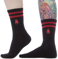 SOURPUSS FLAMES EMBROIDERED CREW SOCKS