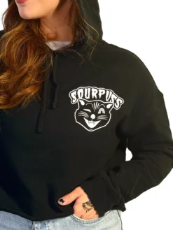 SOURPUSS JINX CAT CROPPED PULLOVER HOODIE