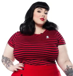 Shop Sour+Plus SOURPUSS STRIPED JOLLY ROGER CREW NECK TOP RED/BLK 10 Shop Sour+Plus SOURPUSS STRIPED JOLLY ROGER CREW NECK TOP RED/BLK