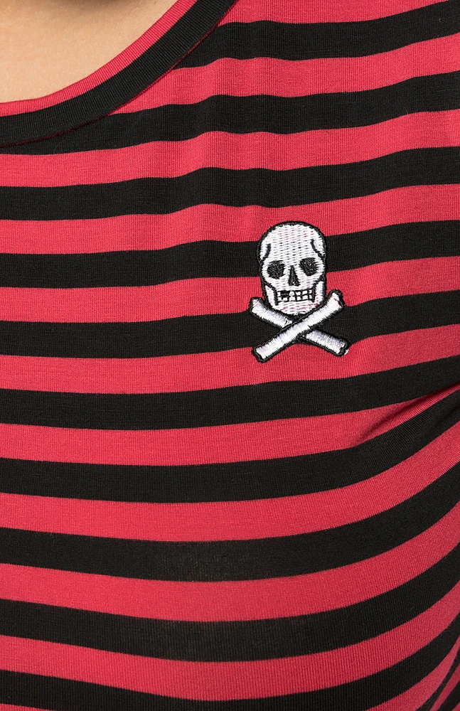 Shop Sour+Plus SOURPUSS STRIPED JOLLY ROGER CREW NECK TOP RED/BLK 5 Shop Sour+Plus SOURPUSS STRIPED JOLLY ROGER CREW NECK TOP RED/BLK