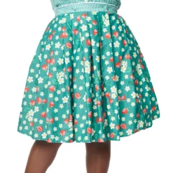 UNIQUE VINTAGE GREEN STRAWBERRY FLORAL PRINT COLLINS WRAP SWING SKIRT Shop Sour+Plus
