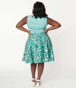 UNIQUE VINTAGE GREEN STRAWBERRY FLORAL PRINT COLLINS WRAP SWING SKIRT Shop Sour+Plus