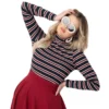 SMAK PARLOUR NAVY & BURGUNDY STRIPE MOCK TURTLENECK TOP 2 SMAK PARLOUR NAVY & BURGUNDY STRIPE MOCK TURTLENECK TOP