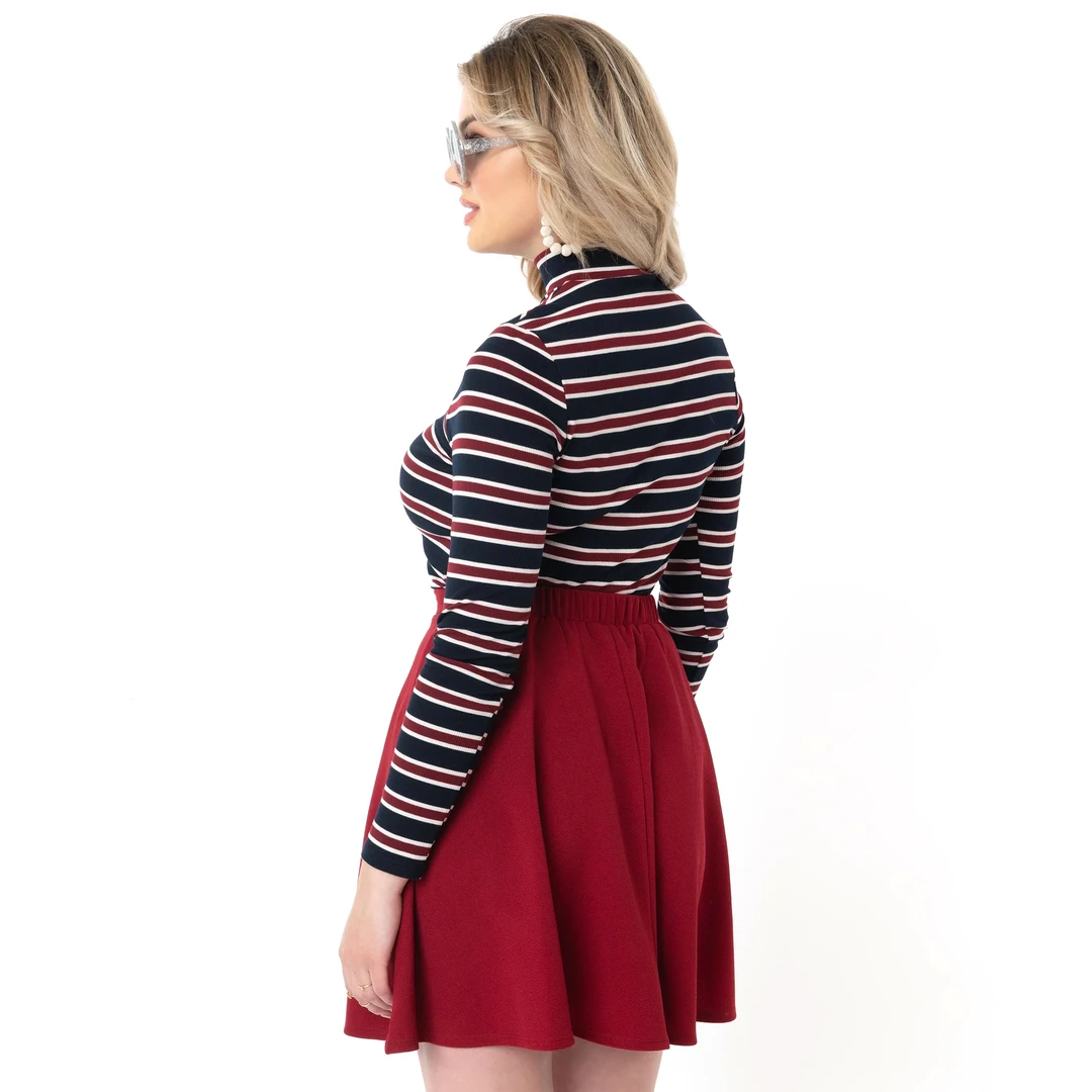SMAK PARLOUR NAVY & BURGUNDY STRIPE MOCK TURTLENECK TOP 4 SMAK PARLOUR NAVY & BURGUNDY STRIPE MOCK TURTLENECK TOP