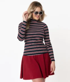 SMAK PARLOUR NAVY & BURGUNDY STRIPE MOCK TURTLENECK TOP 7 SMAK PARLOUR NAVY & BURGUNDY STRIPE MOCK TURTLENECK TOP