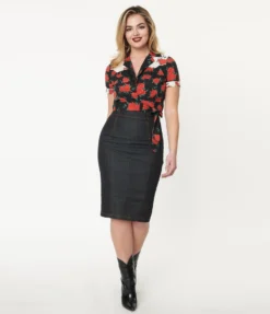 UNIQUE VINTAGE BLACK DENIM SUMMER LOVIN PENCIL SKIRT Shop Sour+Plus