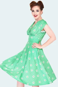 Apparel VOODOO VIXEN TABBY DAISY POLKA DOT TULIP SLEEVE SWING DRESS