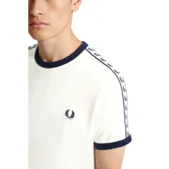 FRED PERRY TAPED RINGER T SHIRT SNOW WHITE