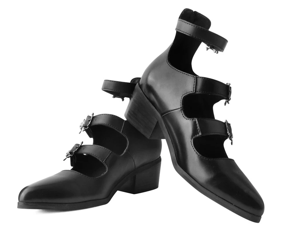 Footwear T.U.K. ANARCHIC TRIPLE SKULL BUCKLE POINTED HEELS 6 Footwear T.U.K. ANARCHIC TRIPLE SKULL BUCKLE POINTED HEELS